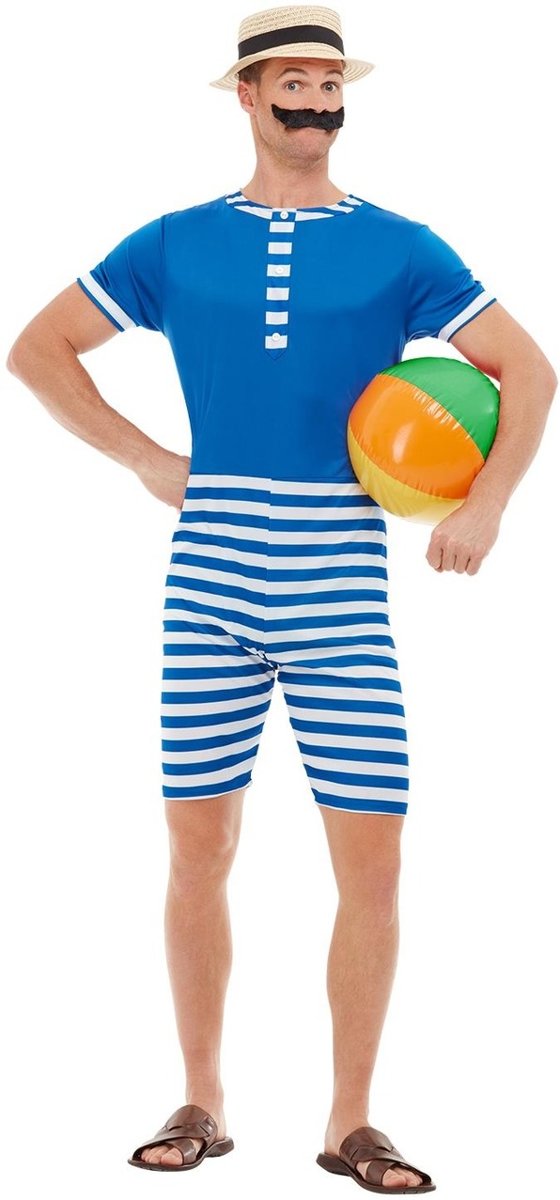 Badmeester Kostuum | Badpak Jaren 20 Noordzeestrand | Man | Medium | Carnaval kostuum | Verkleedkleding